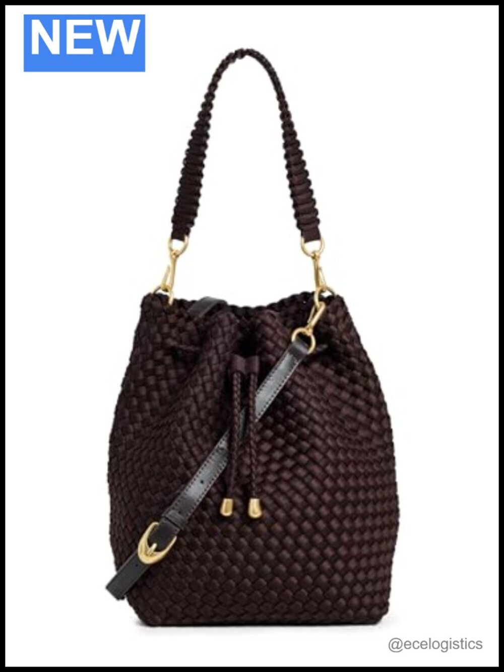 Woven Cotton Bucket Bag with Gold Hardware Removable Straps